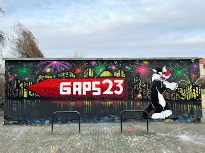 Colorful and Red Characters by Gaps and Brain.tv. This Graffiti is located in Leipzig, Germany and was created in 2024. This Graffiti can be described as Characters, Wall of Fame and Streetart.