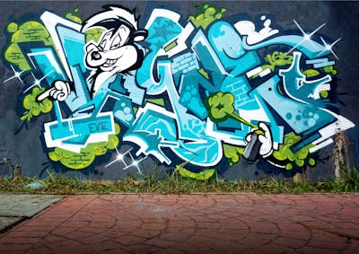Light Blue and White Stylewriting by VAYNE3, HSK and EVECREW. This Graffiti is located in Batam, Indonesia and was created in 2022. This Graffiti can be described as Stylewriting, Characters and Wall of Fame.