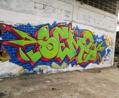 Light Green and Red and Blue Stylewriting by Semp. This Graffiti is located in Venezuela and was created in 2023. This Graffiti can be described as Stylewriting and Abandoned.