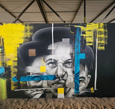 Grey and Yellow Characters by Mister Oreo. This Graffiti is located in Duisburg, Germany and was created in 2023. This Graffiti can be described as Characters and Streetart.