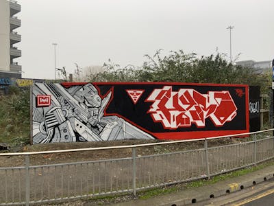 Grey and Red Stylewriting by Hyro and Tets. This Graffiti is located in Leeds, United Kingdom and was created in 2022. This Graffiti can be described as Stylewriting and Characters.