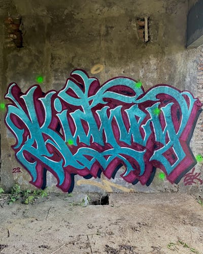 Cyan and Coralle Stylewriting by Kidney. This Graffiti is located in Bali, Indonesia and was created in 2023. This Graffiti can be described as Stylewriting and Abandoned.