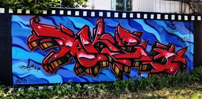 Red and Blue and Light Blue Stylewriting by Deki and AF Crew. This Graffiti is located in Wolfenbüttel, Germany and was created in 2023.