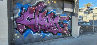 Violet and Light Blue Stylewriting by Clowns. This Graffiti is located in Los Angeles, United States and was created in 2022. This Graffiti can be described as Stylewriting and Street Bombing.
