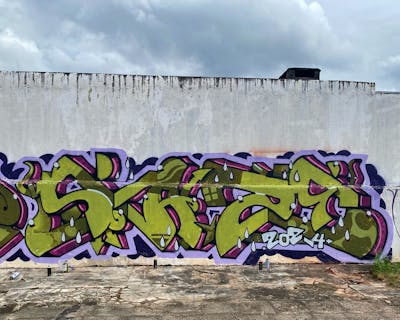 Light Green and Violet Stylewriting by Azes. This Graffiti is located in Curitiba, Brazil and was created in 2024.