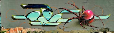 Cyan and Red Stylewriting by Modi and edge. This Graffiti is located in Jena, Germany and was created in 2023. This Graffiti can be described as Stylewriting, Characters and Wall of Fame.