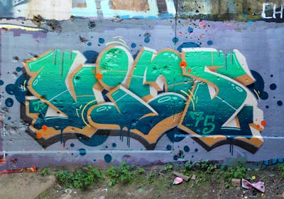 Blue and Light Green and Orange Stylewriting by HAMPI and vims. This Graffiti is located in MÜNSTER, Germany and was created in 2023.