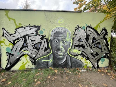 Light Green and Chrome Stylewriting by ORES24 and Trias. This Graffiti is located in HALLE, Germany and was created in 2022. This Graffiti can be described as Stylewriting and Characters.
