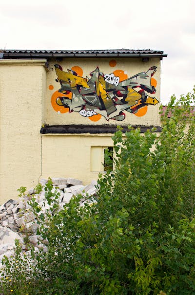Grey and Orange Stylewriting by TMF and Posa. This Graffiti is located in Delitzsch, Germany and was created in 2019. This Graffiti can be described as Stylewriting and Abandoned.