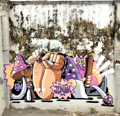 Colorful Stylewriting by JINAK. This Graffiti is located in Batam, Indonesia and was created in 2022. This Graffiti can be described as Stylewriting, Characters and Abandoned.