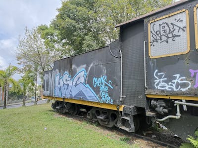 Light Blue Stylewriting by Check91_. This Graffiti is located in Comuna13, Colombia and was created in 2022. This Graffiti can be described as Stylewriting and Trains.