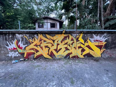 Yellow and Orange Stylewriting by bsj and Crack. This Graffiti is located in Yangon, Myanmar and was created in 2024.