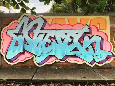 Light Blue and Colorful Stylewriting by Mesek. This Graffiti is located in Cali, Colombia and was created in 2023.