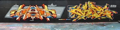 Yellow and Orange Stylewriting by CDSK, Chips and Iko210. This Graffiti is located in London, United Kingdom and was created in 2023. This Graffiti can be described as Stylewriting and Wall of Fame.
