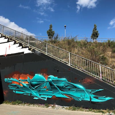 Cyan Stylewriting by Köter. This Graffiti is located in Leipzig, Germany and was created in 2020. This Graffiti can be described as Stylewriting, Futuristic and Wall of Fame.
