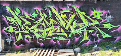 Light Green and Coralle and Black Stylewriting by Kuhr. This Graffiti is located in United States and was created in 2023.
