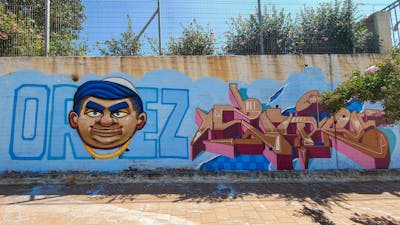 Light Blue and Brown and Coralle Stylewriting by Orez and Zire. This Graffiti is located in Israel and was created in 2023. This Graffiti can be described as Stylewriting and Characters.