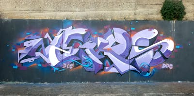 Violet and Colorful Stylewriting by Nekos. This Graffiti is located in Italy and was created in 2019. This Graffiti can be described as Stylewriting and Wall of Fame.