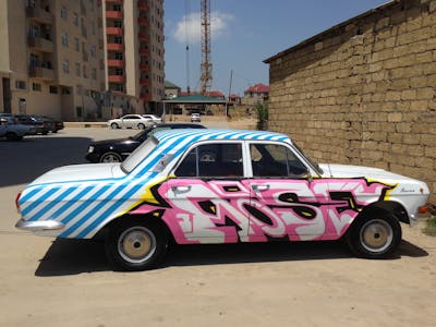 Light Blue and Coralle Cars by Moosem135. This Graffiti is located in Baku, Azerbaijan and was created in 2017.