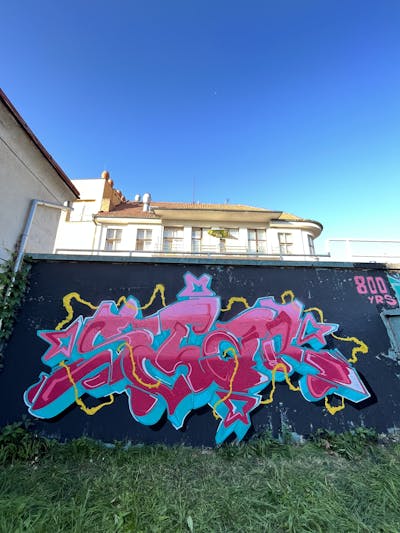 Cyan and Coralle Stylewriting by STARone. This Graffiti is located in podebrady, Czech Republic and was created in 2023.