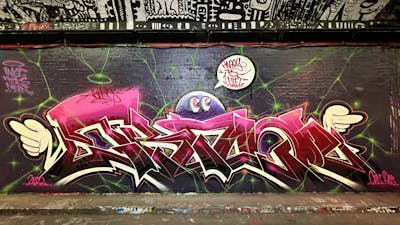 Colorful Stylewriting by Techno and CAS. This Graffiti is located in London, United Kingdom and was created in 2022. This Graffiti can be described as Stylewriting, Characters and Wall of Fame.