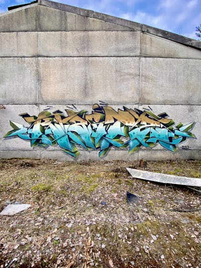 Cyan and Brown Stylewriting by Raitz. This Graffiti is located in Germany and was created in 2023. This Graffiti can be described as Stylewriting and Abandoned.