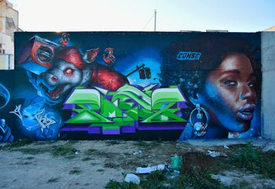 Colorful Stylewriting by YEKO, Conse and Soez. This Graffiti is located in Murcia, Spain and was created in 2020. This Graffiti can be described as Stylewriting, Characters and Murals.