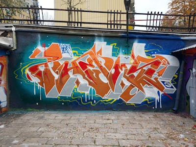 Orange and Colorful Stylewriting by Fems173. This Graffiti is located in lublin, Poland and was created in 2022. This Graffiti can be described as Stylewriting and Wall of Fame.
