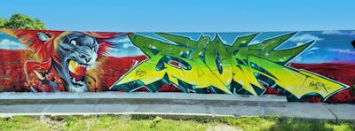 Red and Light Green and Colorful Stylewriting by Riots. This Graffiti is located in Oschatz, Germany and was created in 2023. This Graffiti can be described as Stylewriting and Characters.