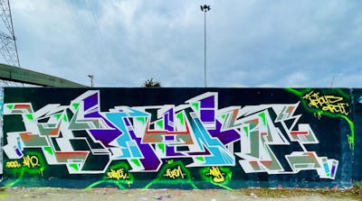 Colorful Stylewriting by Vino AAA. This Graffiti is located in Essex, United Kingdom and was created in 2021. This Graffiti can be described as Stylewriting and Wall of Fame.