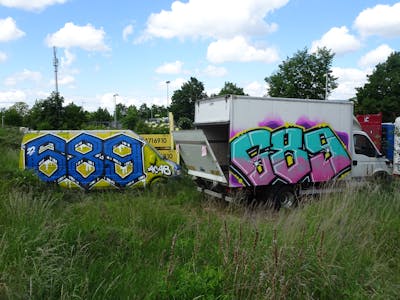 Colorful Stylewriting by 689 and 689ers. This Graffiti is located in Radebeul, Germany and was created in 2022. This Graffiti can be described as Stylewriting, Cars and Abandoned.