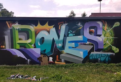Colorful Stylewriting by Rones. This Graffiti is located in Poland and was created in 2022. This Graffiti can be described as Stylewriting and Futuristic.