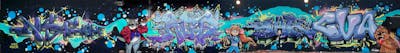 Colorful Stylewriting by Chr15, Aser, Opys, RCS, SHK, CVA, shik and nsc. This Graffiti is located in Leipzig, Germany and was created in 2020. This Graffiti can be described as Stylewriting, Characters, Wall of Fame and Murals.