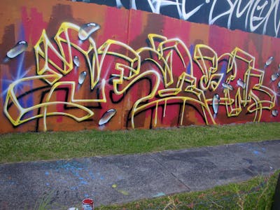 Yellow and Colorful Stylewriting by Kezam. This Graffiti is located in Auckland, New Zealand and was created in 2023. This Graffiti can be described as Stylewriting and 3D.