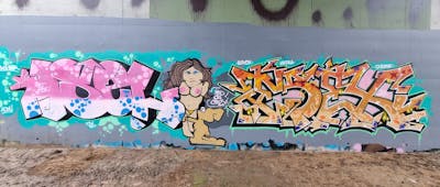 Orange and Colorful and Coralle Stylewriting by ESSEX, ASEL, MOC and WL. This Graffiti is located in Australia and was created in 2024. This Graffiti can be described as Stylewriting and Characters.