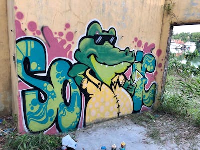 Colorful Stylewriting by Sogie. This Graffiti is located in Batam, Indonesia and was created in 2022. This Graffiti can be described as Stylewriting, Characters and Abandoned.