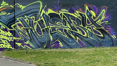 Light Green and Blue Stylewriting by Techno and CAS. This Graffiti is located in London, United Kingdom and was created in 2021. This Graffiti can be described as Stylewriting and Wall of Fame.