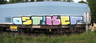 Colorful Stylewriting by urine, mobar, OST and KCF. This Graffiti is located in Leipzig, Germany and was created in 2009. This Graffiti can be described as Stylewriting and Trains.