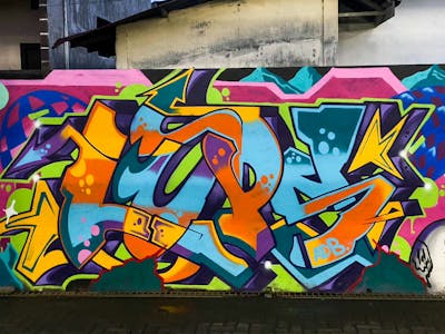 Colorful Stylewriting by lups and ADB. This Graffiti is located in Medan, Indonesia and was created in 2024.