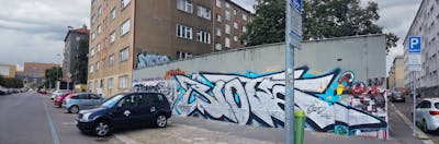 Chrome and Black Stylewriting by Riots. This Graffiti is located in Prague, Czech Republic and was created in 2022.