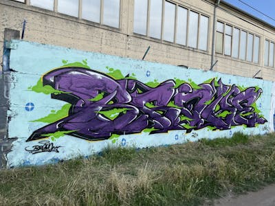 Violet and Light Green Stylewriting by BROKE420. This Graffiti is located in Magdeburg, Germany and was created in 2023.