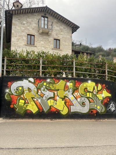 Grey and Light Green and Colorful Stylewriting by REKS. This Graffiti is located in Ascoli Piceno, Italy and was created in 2024. This Graffiti can be described as Stylewriting and Atmosphere.