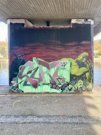Colorful Stylewriting by Curt. This Graffiti is located in Regensburg, Germany and was created in 2022. This Graffiti can be described as Stylewriting, Characters, Wall of Fame and Murals.