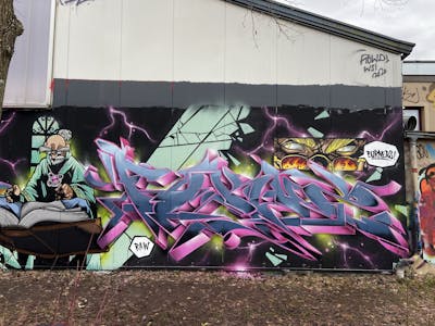 Colorful Stylewriting by FOKUS.81. This Graffiti is located in Nürnberg, Germany and was created in 2022. This Graffiti can be described as Stylewriting, Characters and Wall of Fame.