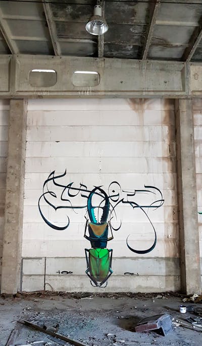 Green and Cyan Characters by urine and OST. This Graffiti is located in Leipzig, Germany and was created in 2022. This Graffiti can be described as Characters, Handstyles and Abandoned.