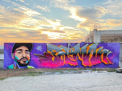 Coralle and Grey and Colorful Stylewriting by bzks and serman. This Graffiti is located in Larissa, Greece and was created in 2024. This Graffiti can be described as Stylewriting, Characters and Atmosphere.