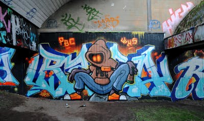 Colorful and Light Blue Stylewriting by HAMPI, BISTE and PBC. This Graffiti is located in Dortmund, Germany and was created in 2023. This Graffiti can be described as Stylewriting, Characters and Abandoned.