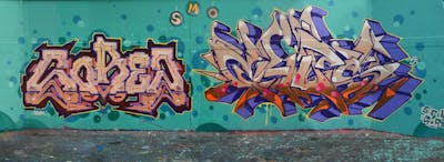 Colorful Stylewriting by Sorez, Chips and CDSK. This Graffiti is located in London, United Kingdom and was created in 2023. This Graffiti can be described as Stylewriting and Wall of Fame.