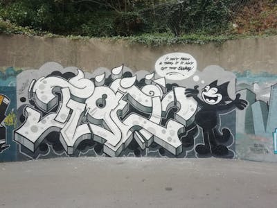 Grey and White Stylewriting by Tiger. This Graffiti is located in Rijeka, Croatia and was created in 2021. This Graffiti can be described as Stylewriting and Characters.