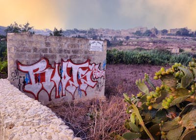 Chrome Street Bombing by Riots. This Graffiti is located in Malta and was created in 2011. This Graffiti can be described as Street Bombing, Abandoned, Stylewriting and Atmosphere.